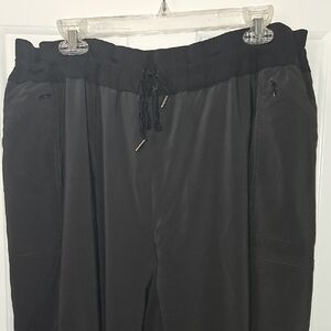 Black Elastic Waist Track Pants with Tapered Legs